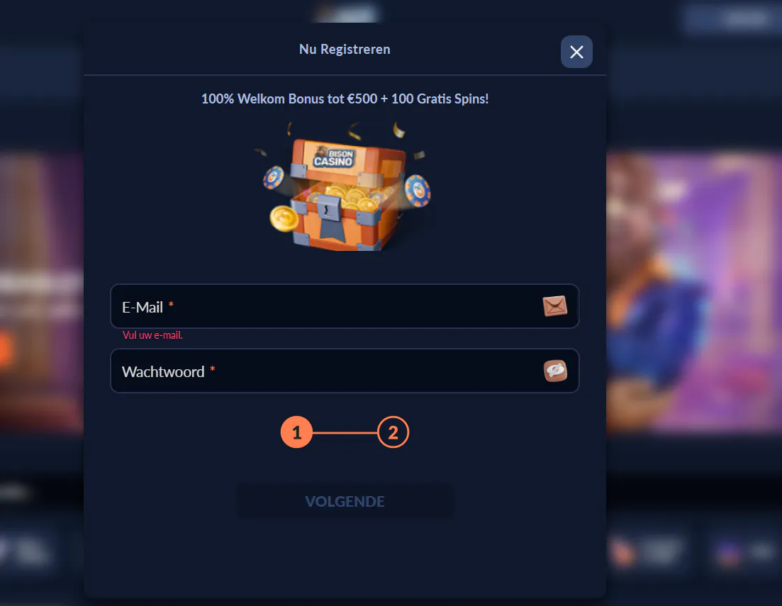 Bison Casino Terms met registratie- en verificatievoorwaarden